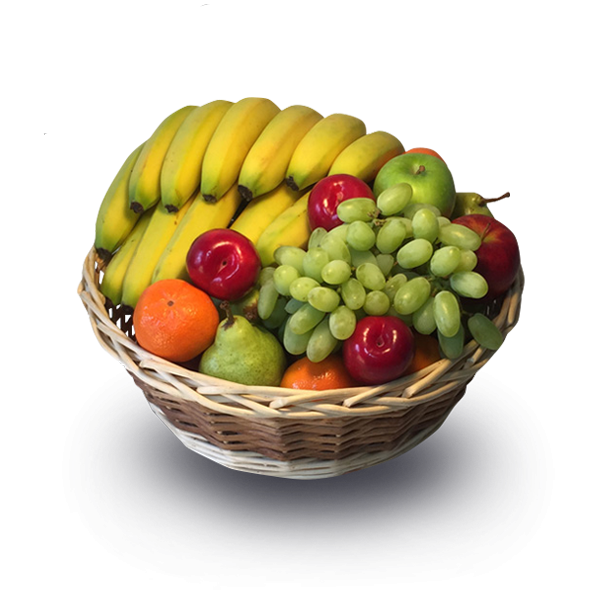 Fruktkorg: Stor fruktkorg med mycket banan